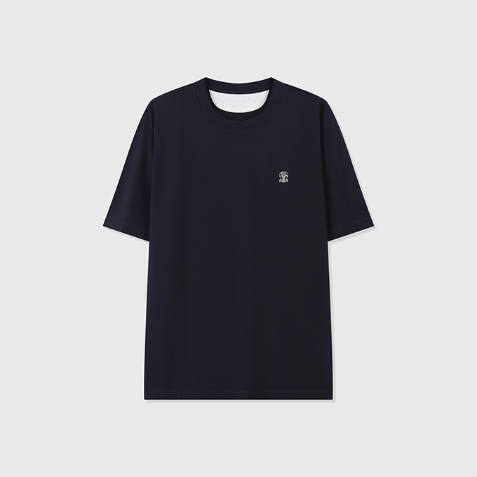 brunello cucinelli plain knit embroidered logo crew neck short sleeve cotton t-shirt
